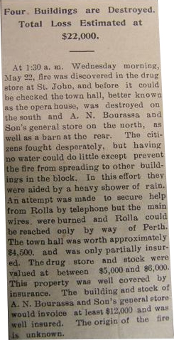 Turtle Mountain Star newspaper Report on Bourassa Store Fire  